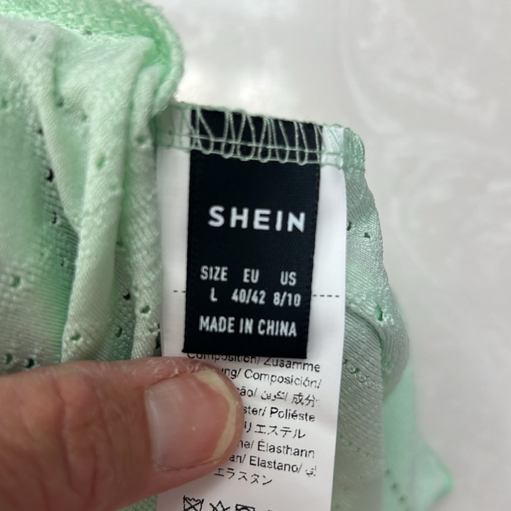 SHEIN lime green eyelet top. Non-adjustable Spaghetti straps Sz L - Picture 8 of 11